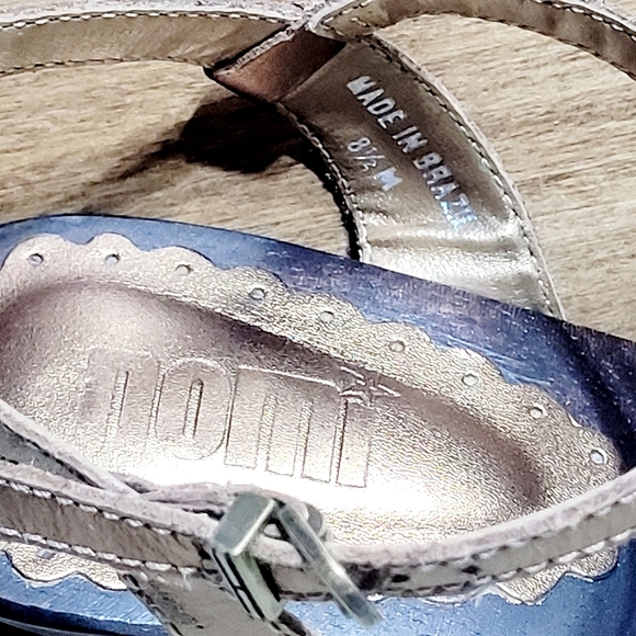 NOMI Y2K Wood & Metallic Wedge Slingback Sandal Gold/Silver/Bronze (8.5M) - Picture 7 of 8